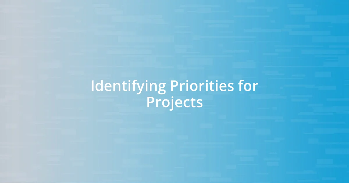 Identifying Priorities for Projects